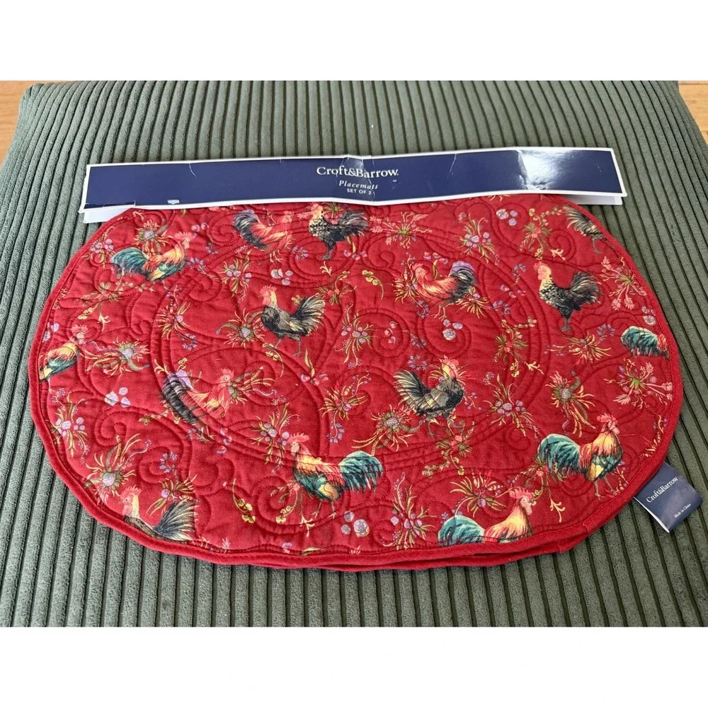 Croft & Barrow Placemats Red Rooster‎ Floral Quilted Set of 2